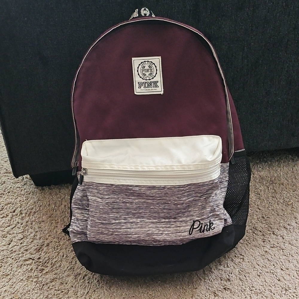 PINK Victoria's Secret Maroon and White Backpack